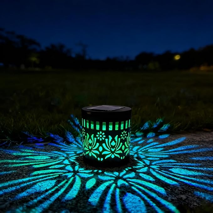 Decorative Solar Mandala Lights - Outdoor Metal Solar Powered Deck Step Wall Lights, Mandala Theme Waterproof Fence Mini Light for Garden Post Patio Backyard Yard Decor (Peony, Green)