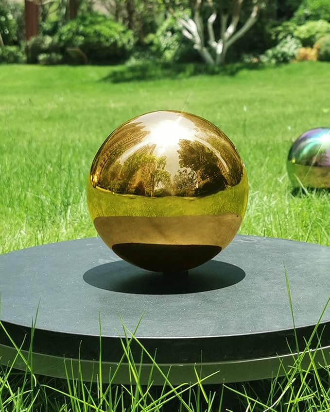 Stainless Steel Gold Gazing Mirror Ball, Polished Hollow Ball Reflective Shiny Garden Sphere, Housewarming Gift Outdoor Decorations(6 Inch)