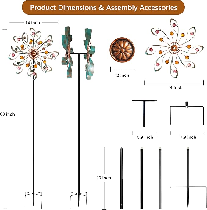 360° Outdoor Wind Spinner, Wind Sculpture Spinner with Metal Stake, Yard Art Decor for Patio, Lawn & Garden (Ribbon Style)