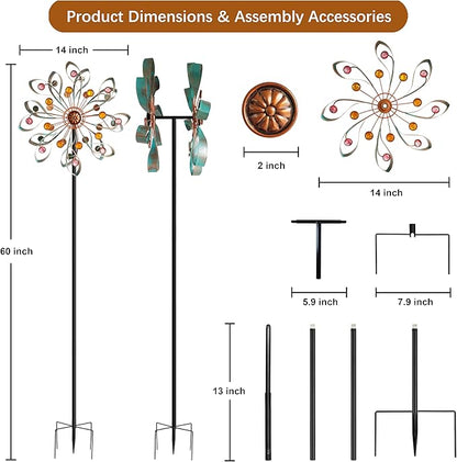 360° Outdoor Wind Spinner, Wind Sculpture Spinner with Metal Stake, Yard Art Decor for Patio, Lawn & Garden (Ribbon Style)