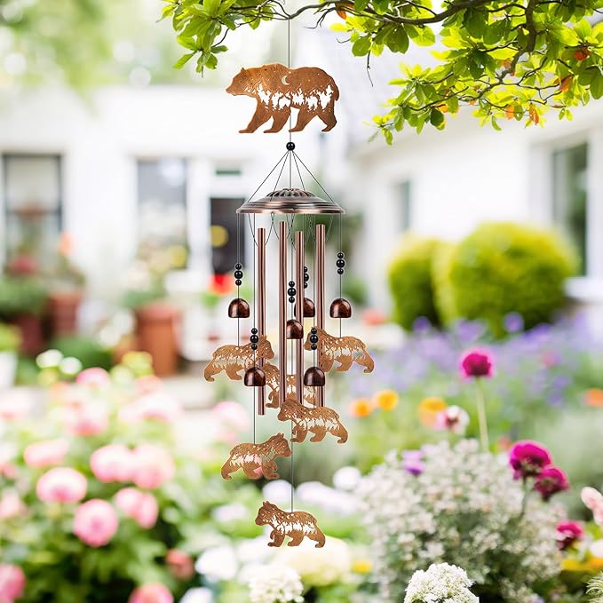 Bear Gifts Wind Chimes for Outside - Luvsweets Bear Gifts for Women Men, Sympathy Memorial Metal Wind Chimes for Outdoors Garden Yard Decor, Birthday Housewarming Christmas Mother‘s Day Presents