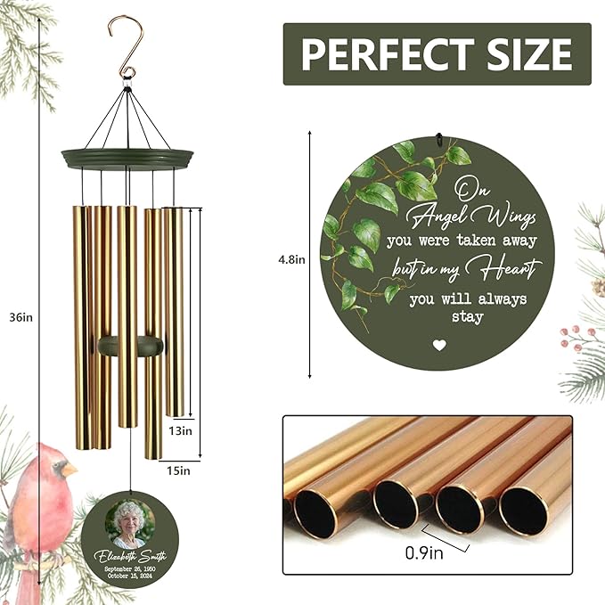 ASTARIN Customized Wind Chimes Memorial, Sympathy Gifts for Loss of Mom Dad Son, Grief Gifts for Women, Condolences Wind Chime Gift Idea, Wooden Windchime Deep Tone(Produced in USA)
