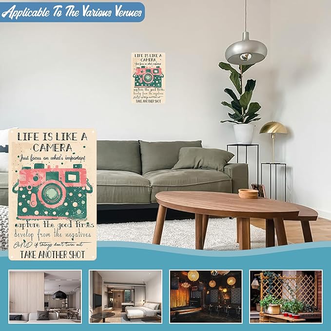 Life Is Like A Camera Cute Retro Art Tin Sign for Home Living Bedroom Room Kitchen 8x12 inch