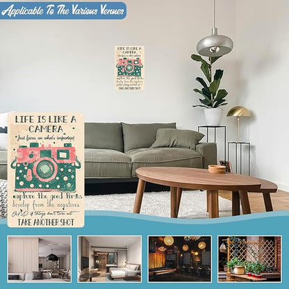 Life Is Like A Camera Cute Retro Art Tin Sign for Home Living Bedroom Room Kitchen 8x12 inch