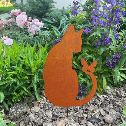 FABULETTA Sitting Cat Garden Decoration Rusty Iron Statue 30x22cm Outdoor Ornament for Yard Lawn Patio Decor Weather Resistant Metal Art(Sitting cat)