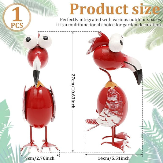 Metal Decor Yard Art, Cute Outside Garden Decoration for Home, Rust Resistant Weatherproof Outdoor Garden Statues for Patio, Lawn, Multi Scene Ornamentation (Red)