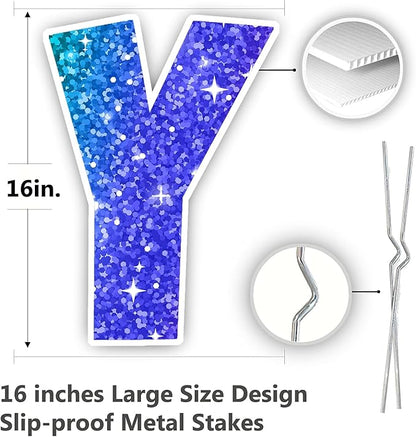 Happy Birthday Yard Sign with Metal Stakes - 16” Outdoor Lawn Decorations, Weather-Resistant Letters, birthday party supplies gift for Kids & Adults (Glitter)