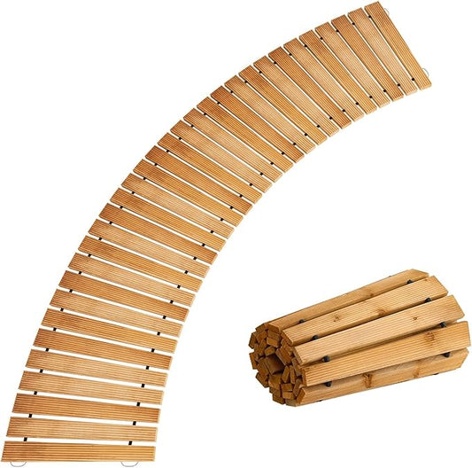 6FT Curved Wooden Garden Pathway Walkway Outdoor Roll Out Decorative Garden Non-Slip Patio Path Decorative Boardwalk Outdoor Road Floor for Backyard Beach Wedding Party