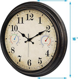 16 Inch Large Outdoor Clock with Thermometer and Hygrometer Combo, Waterproof Indoor Outdoor Wall Clocks for Patio, Pool, Garden, Backyard Decor- Retro Bronze