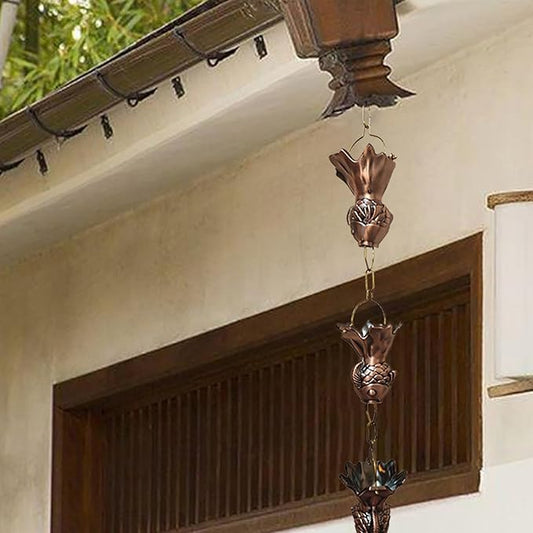 Copper Fish Rain Chain, Outdoor Ornament Gutter Chain Downspout, Divert Water Rain Catcher Chains for Garden, Hanging Rain Bells Set,2.2m (7.2ft)
