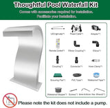 LONGRUN S-Shaped Waterfall Spillway Stainless Steel Swimming Pool Fountain, RF & APP Controled LED Light Outdoor Pond Waterfalls Kit for Garden Patio Swimming Pool Koi Ponds Decoration -20.2" Height