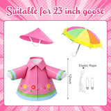 DECOHS 3 Pcs/Set Raincoat Porch Goose Outfits, Summer Lawn Goose Statue Raincoat Costume, Yard Goose Clothes Raincoats Umbrella Hat Outfit for 23" Statue Patio Garden Decoration (Rosy)
