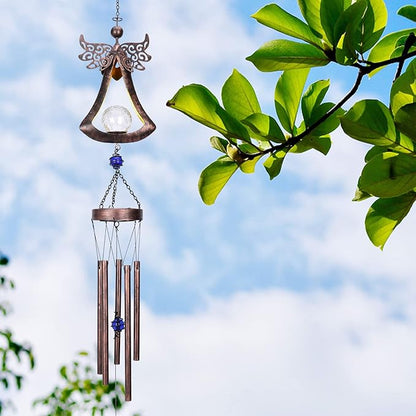 Taman Wind Chime - 42" Angel Solar Lights Wind Chimes Valentine's Day Gift for Outside Crackle Glass Ball LED Decorative Memorial Gift, Aluminum Tubes for Home, Outdoor, Yard, Patio,Garden Decor