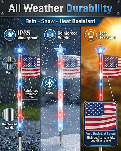 8 Piece Solar American Flag Pathway Lights, 8 Modes Waterproof Patriotic Stake Lights Outdoor for 250th Anniversary, Red White Blue LED Decorative Lighting for 4th of July Garden Yard Decor(8PCS)