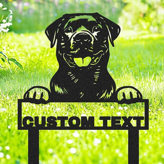 Custom Rottweiler Dog Garden Sign with Stakes, Persnalized Funny Dogs Yard Stake Metal Welcome Sign for Outdoor, Customized Patio Lawn Art Dog House Name Plaque Gardening Signs for Pet