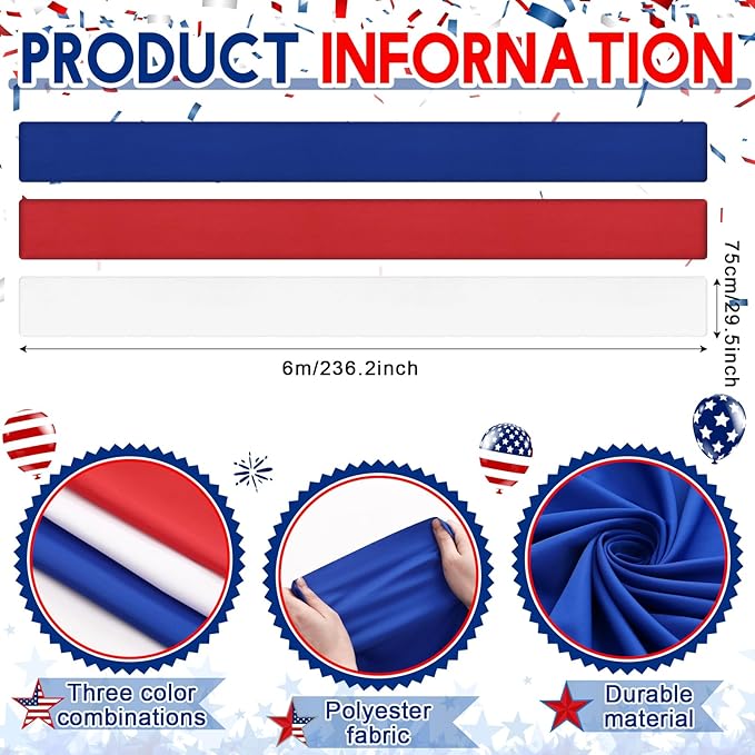 HunnmingRe 3 Pcs 2.5 x 19.7 Ft 4th of July Patriotic Bunting Decorations 250th Anniversary US Flag Decor 1 Red 1 White and 1 Blue DIY Hanging Flag Bunting for Porch Yard Indoor Outdoor Decor Party
