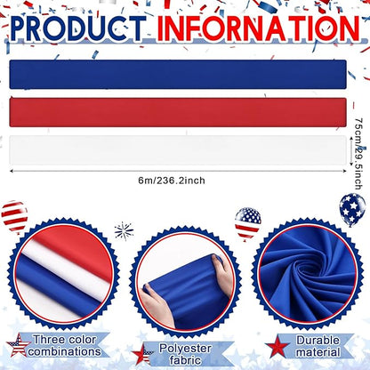 HunnmingRe 3 Pcs 2.5 x 19.7 Ft 4th of July Patriotic Bunting Decorations 250th Anniversary US Flag Decor 1 Red 1 White and 1 Blue DIY Hanging Flag Bunting for Porch Yard Indoor Outdoor Decor Party