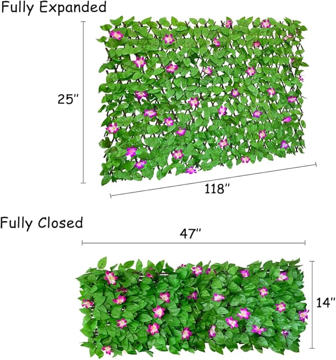 Expandable Fence Privacy Screen for Balcony Patio Outdoor,Decorative Faux Ivy Fencing Panel,Artificial Hedges (Single Sided Leaves)