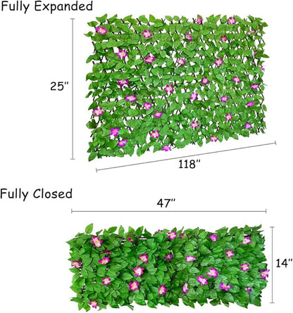 Expandable Fence Privacy Screen for Balcony Patio Outdoor,Decorative Faux Ivy Fencing Panel,Artificial Hedges (Single Sided Leaves)