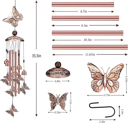 Choha Butterfly Wind Chimes Outdoor Decor, with 4 Tubes 6 Bells 7 Butterflies Mobile Romantic Wind Catcher, Butterfly Windchimes for Home, Mom Grandma Gifts, Patio, Garden, Festival Decoration