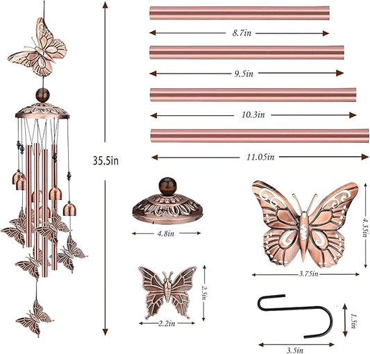 Choha Butterfly Wind Chimes Outdoor Decor, with 4 Tubes 6 Bells 7 Butterflies Mobile Romantic Wind Catcher, Butterfly Windchimes for Home, Mom Grandma Gifts, Patio, Garden, Festival Decoration