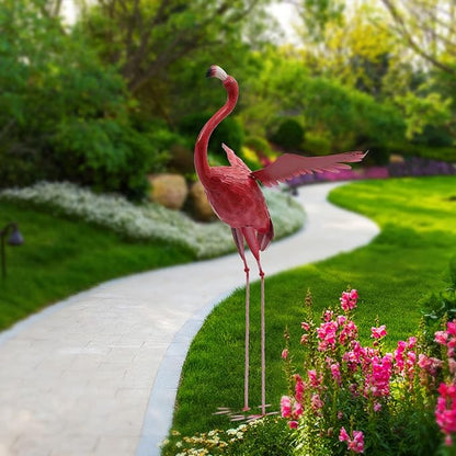 Outdoor Flamingo Garden Statues Set of 1/2/3, Metal Lawn Art Decorations with Rustproof Iron, Lifelike Tropical Bird Sculpture for Yard Patio Terrace Wedding Birthday Gift