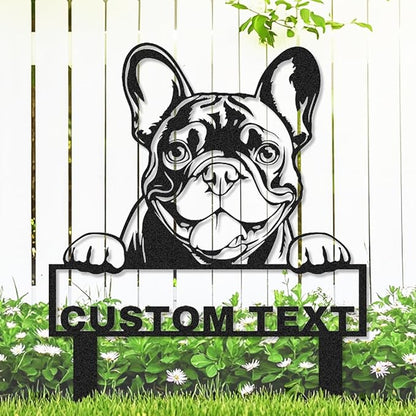Personalized French Bulldog Garden Sign with Stakes, Custom Dog House Decor Metal Yard Stake Welcome Sign for Outdoor Patio Lawn Art Farmhouse Decorative Garden Plaque Housewarming Gift