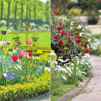 Calla Lily Garden Stake with Bells, Metal Flower Decorative Garden Stakes, 34" H Yard Art for Outdoor Lawn Patio Pathway Decor, Yellow