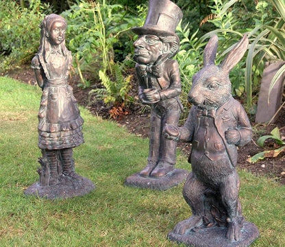 Wonderland Alice and The Mad Hatter Statue, Bronze Finish, Indoor/Outdoor Garden Patio Lawn Yard Decor