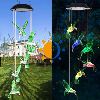 SIX FOXES Wind Chime, Solar Hummingbird Wind Chimes Outdoor/Indoor,Birthday Gifts for Mom Grandma,Mother Outdoor Decor,Yard Decorations,Memorial Wind Chimes,Mom's Best Gifts,