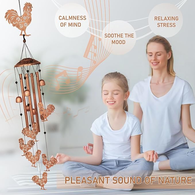 GDNSFIT Chicken Wind Chimes for Outside,Metal Windchimes,Chicken Gifts for Women/Men,Wind Chime Garden Decor Outdoor,Memorial/Housewarming/Birthday/Festival Gifts,Front Yard Decor