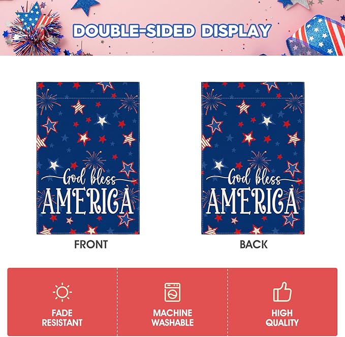 AVOIN colorlife God Bless America 4th of July Patriotic Garden Flag 12x18 Inch Double Sided Outside, Stars and Stripes Yard Outdoor Decoration