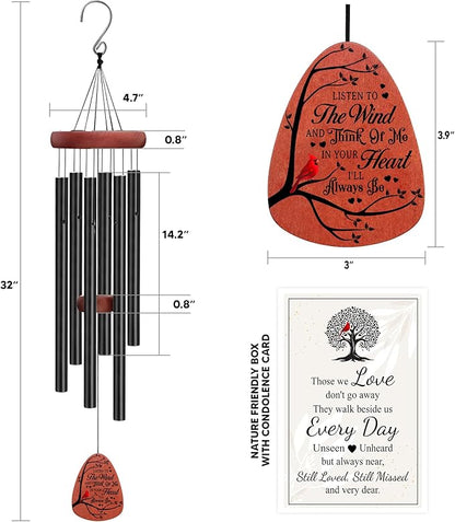 Cardinal Wind Chimes and Ceramic Ornament Sympathy Wind Chimes Home Decor Outdoor Garden, Gifts for Bereavement, Condolence, Funeral, Soothing Melodic Tones with Mute Option