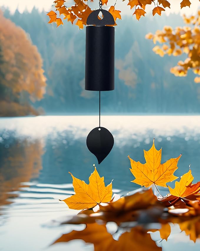 Wind Chimes for Outside Deep Tone, Large Metal Cylinder Memorial Wind Chimes Outdoor - Serenity Bell with Deep Resonance Outdoor Decor for Garden Patio Yard Porch - Black