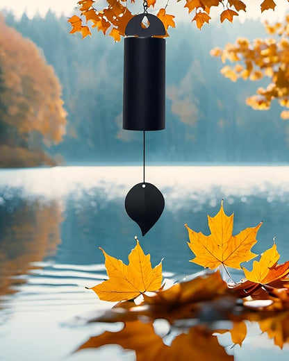 Wind Chimes for Outside Deep Tone, Large Metal Cylinder Memorial Wind Chimes Outdoor - Serenity Bell with Deep Resonance Outdoor Decor for Garden Patio Yard Porch - Black