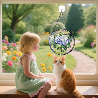 Stained Glass Suncatchers Window Hanging, Hydrangea Sun Catchers Indoor Window Stained Glass Hanging Garden Decor, Birthday Gifts for Mom Grandma Aunt Sister Bestie 7.8 in