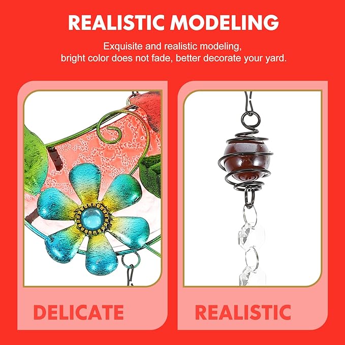 BESPORTBLE Creative Red Bird Hanging Ornament Glass and Iron Garden Statue Scene Tree Adornment Courtyard Decoration Stained Glass Window Hanging Art Craft
