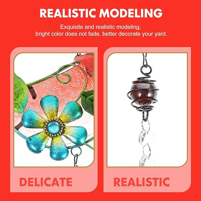 BESPORTBLE Creative Red Bird Hanging Ornament Glass and Iron Garden Statue Scene Tree Adornment Courtyard Decoration Stained Glass Window Hanging Art Craft
