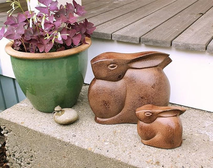 Moon Bunny Garden Statue Small Garden Patio Yard Doorstop Decorative Sculpture cast Aluminum with Antique Bronze Finish Collectible Bunny Figurines Decorations Outdoor
