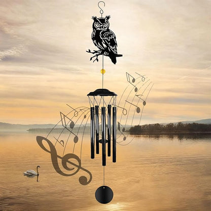 Owl Wind Chimes for Outside - Owls Windchimes Outdoors Metal Sympathy Owl Gifts for Women Mom Grandma Friend, Owls Wind Chime Outdoor Garden Patio Porch Balcony Decor (Black)