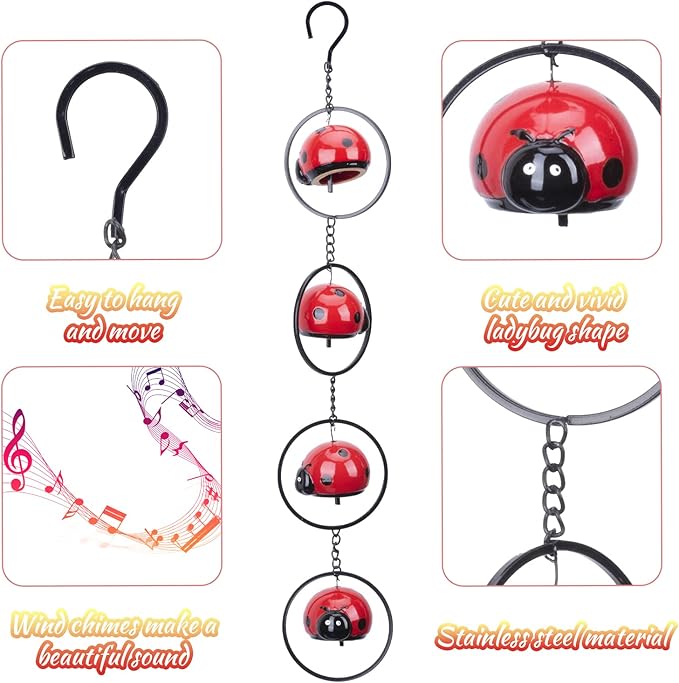 Ceramics Wind Chimes Outdoor, Wind Chime for Outside with Soothing Melodic Tones for Garden Patio Balcony Home Décor Ladybug