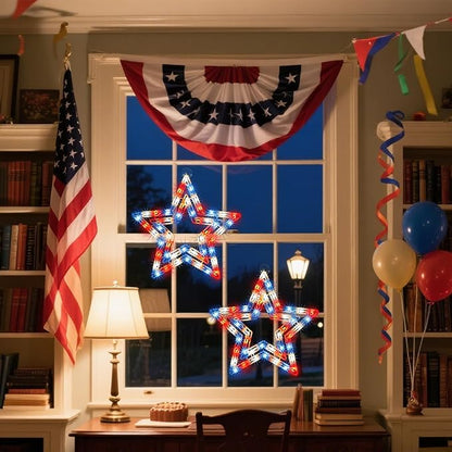 LAMPHOME 14" Lighted Red, White and Blue Patriotic Star Window Silhouette Decoration for Indoor & Outdoor Celebrations