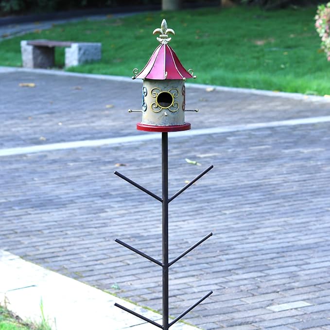 Bird House Bottle Tree for Outdoor Garden, Rust-Proof Metal Bottle Tree Stand, Garden Decorative Bottle Stand