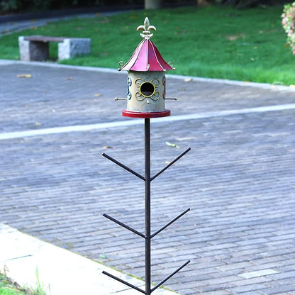Bird House Bottle Tree for Outdoor Garden, Rust-Proof Metal Bottle Tree Stand, Garden Decorative Bottle Stand