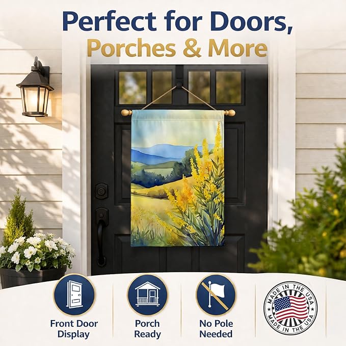 Caroline's Treasures Kentucky Goldenrod in Watercolor House Flag Large Porch Sleeve Pole Decorative Outside Yard Banner Artwork Wall Hanging, Polyester, House Size, Multicolor