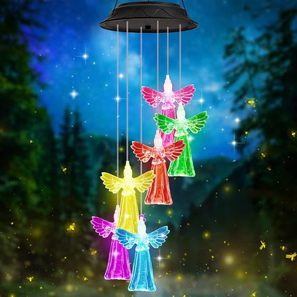 Gifts for Women Mom Grandma, Gardening Birthday Gifts for Mothers Day, Angel Solar Wind Chimes for Outside, Wind Chimes Outdoor Waterproof, Solar Lights Outdoor Decorative for Garden Patio Yard