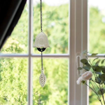 MrMrKura Japanese Leaf Wind Chimes, Small Wind Bell Pendent for Outside Hanging Cast Iron Wind Chime Ornament for Bless Garden Backyard Home Decor (White)