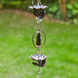 Glitzhome 8.5 FT Lotus Flower and Bell Rain Chains, Faux Copper Patina Finish Rain Chains for Gutters, Adjustable Rain Catcher Chain with V-Shaped Gutter