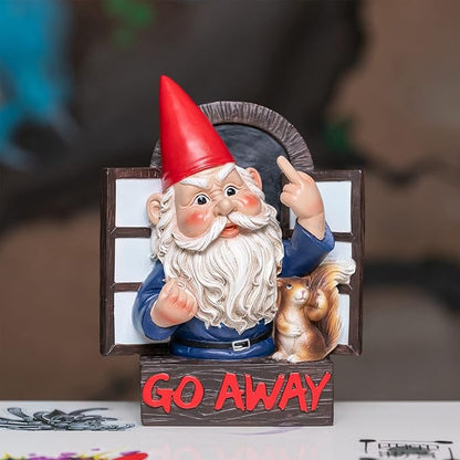 Angry Middle Finger Gnome Garden Statue - Wacky Fantasy Naughty Gnome Figurine Flipping Off Guests - Resin Home Wall Tree Hanging Decor