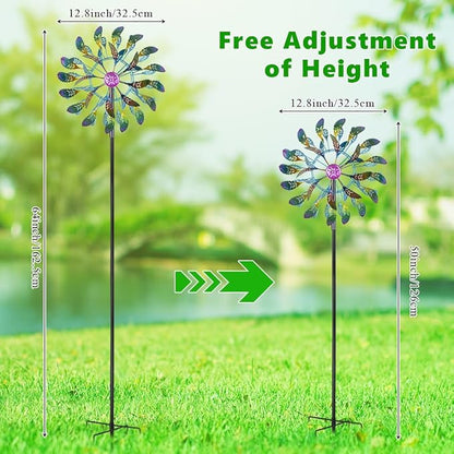 DREAMSOUL 64" Tall Peacock Feather Wind Spinners Outdoor 360° Rotation Metal Windmill for Yard Kinetic Wind Spinner